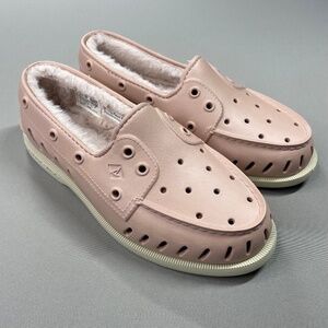 NEW Sperry Shoes Womens 7 blush pink faux fur float boat rubber slippers casual